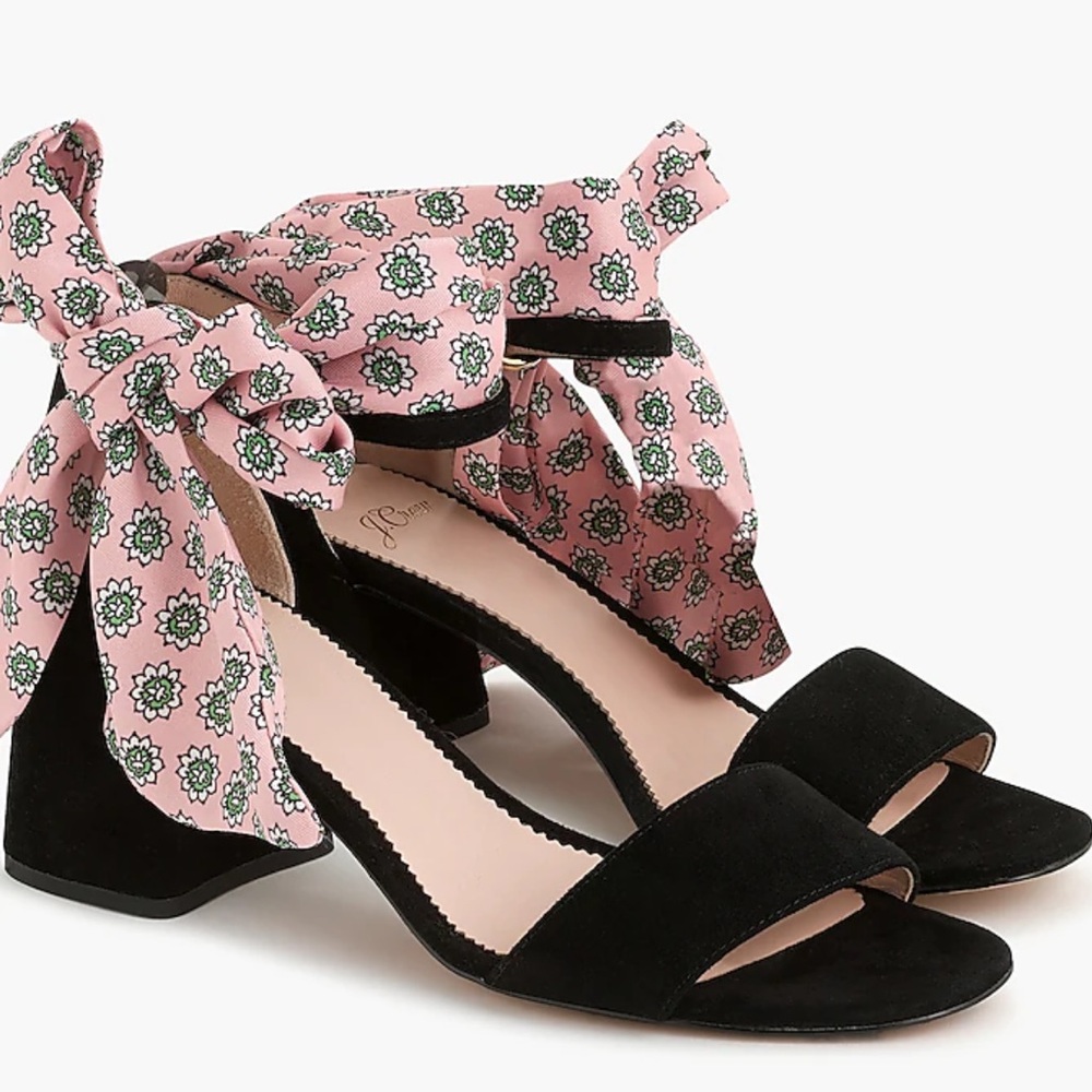 J. CREW Penny Ankle-strap Sandals in suede with scarf ties